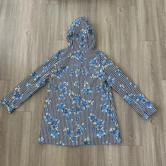 Draper James Raincoat Navy and White Stripes with Flowers Size S - Picture 3 of 7